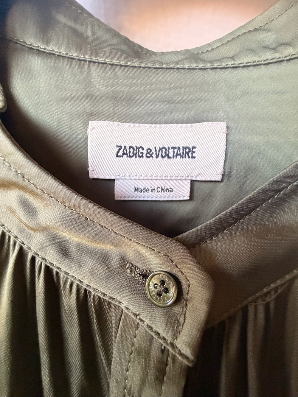 Womens blouse silk olive green M